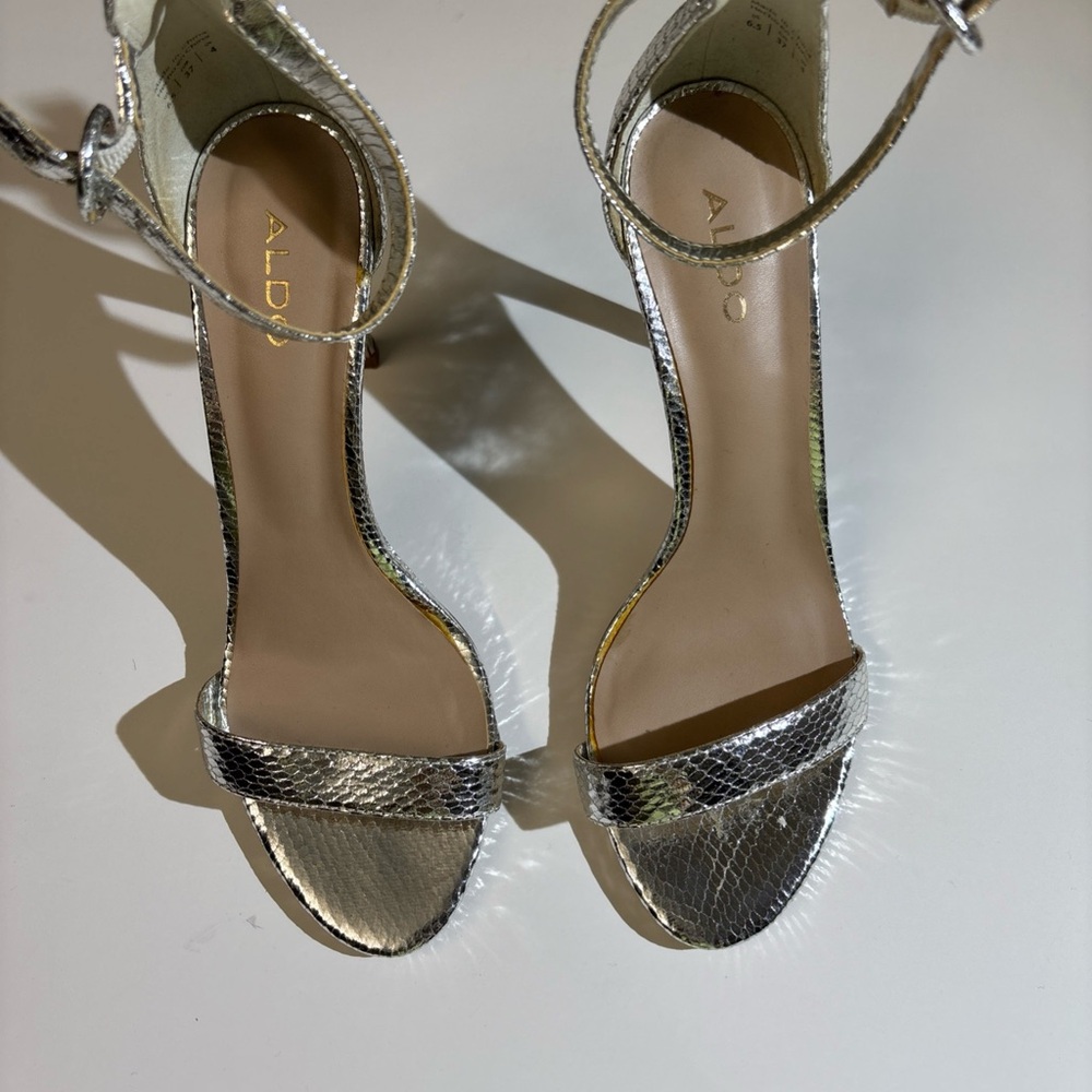 Aldo Metallic Silver Snakeskin Heels